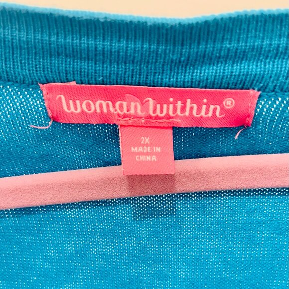 Woman Within Single Button Cardi- Turquoise 2X - Picture 5 of 7